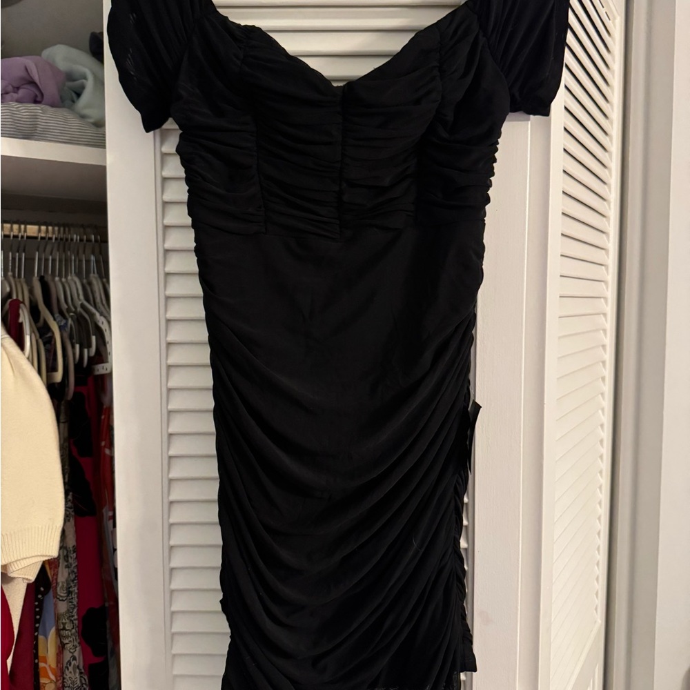 Lulu's Black Ruched Mini Dress - Picture 2 of 3